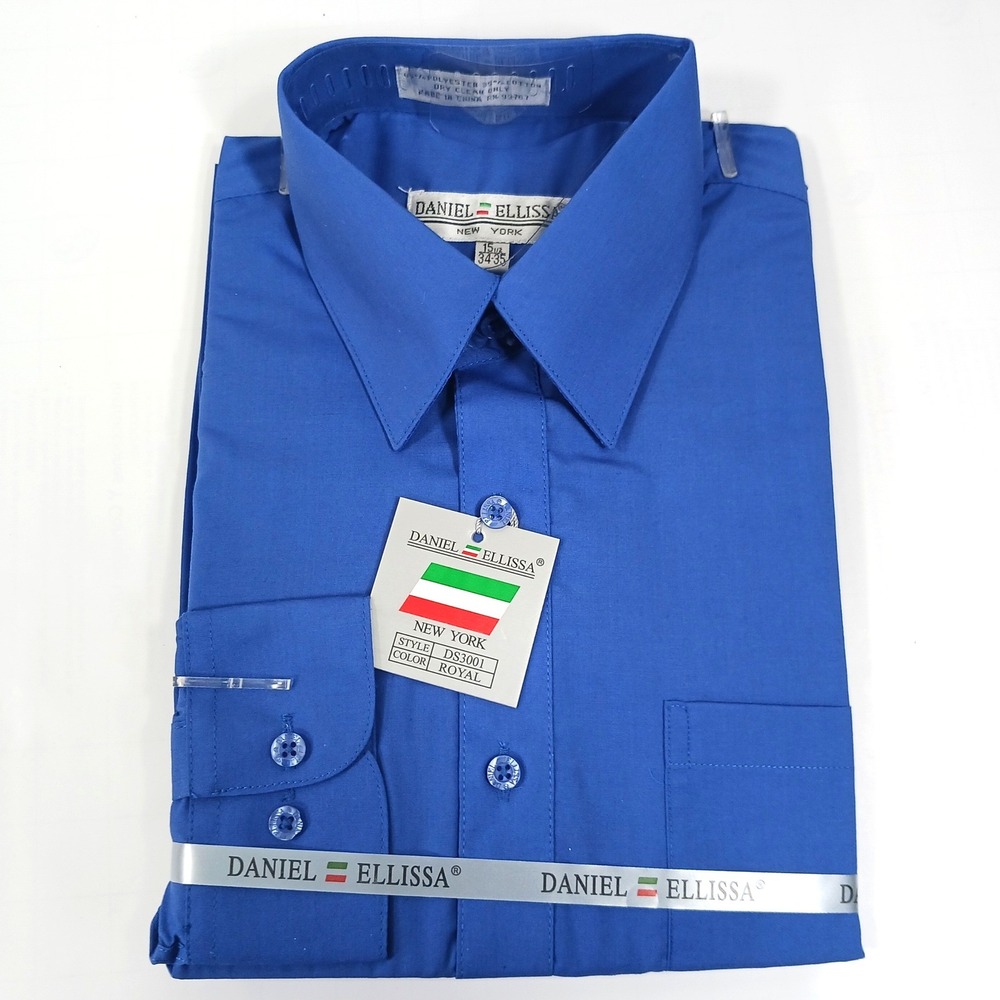 Daniel Ellissa Mens Royal Blue Dress Shirt DS3001 Long Sleeve 15.5 34-35 NEW